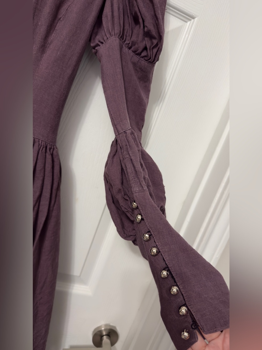 Romantic Long-Sleeve Purple Maxi Dress with Button Front - Picture 8 of 10